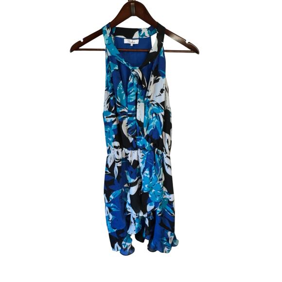 PARKER Diane Surplice Wrap Dress Mini Blue Gardenia Abstract Sz Medium Romantic - Picture 2 of 10
